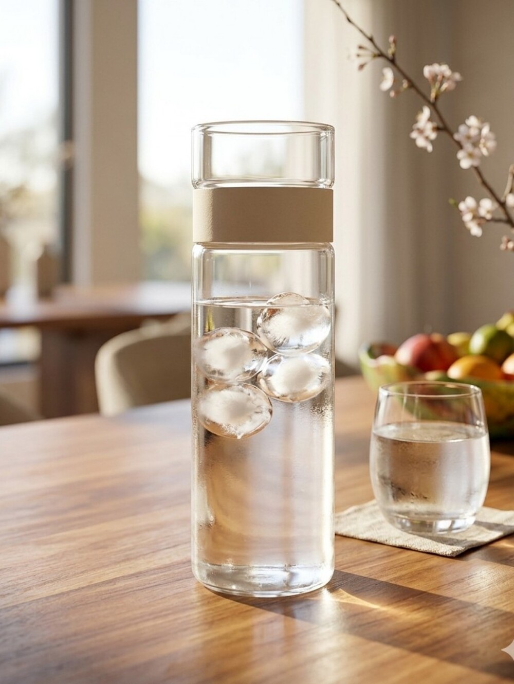 Bodum Clear Glass Water Bottle with Cream Grip